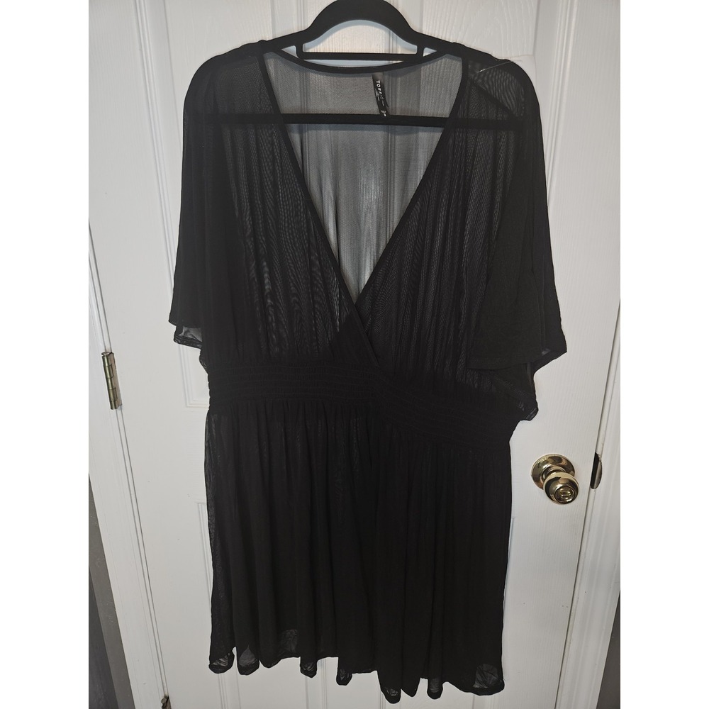 Torrid Chiffon Smocked Swim Cover Goth Boho Dolman Dress - MESH BLACK 3x